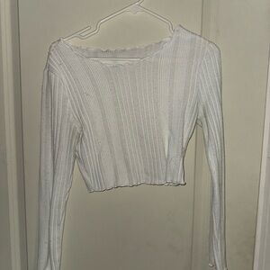 White Ribbed Long Sleeve Top